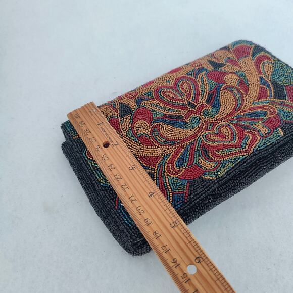 Walborg Multicolor Black Burgundy Gold Beaded Statement Clutch Purse Vtg Korea - Picture 7 of 8